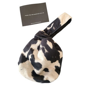 Yaito Cow Suede Knot Wristlet Bag Ivory/Black